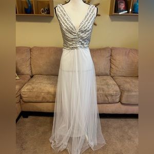 Ever Pretty White Chiffon Gown with silver sequins.